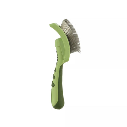 Curved Firm Slicker Brush with Coated Tips for Long Hair - Premium Feeders - Safari - Dog Grooming