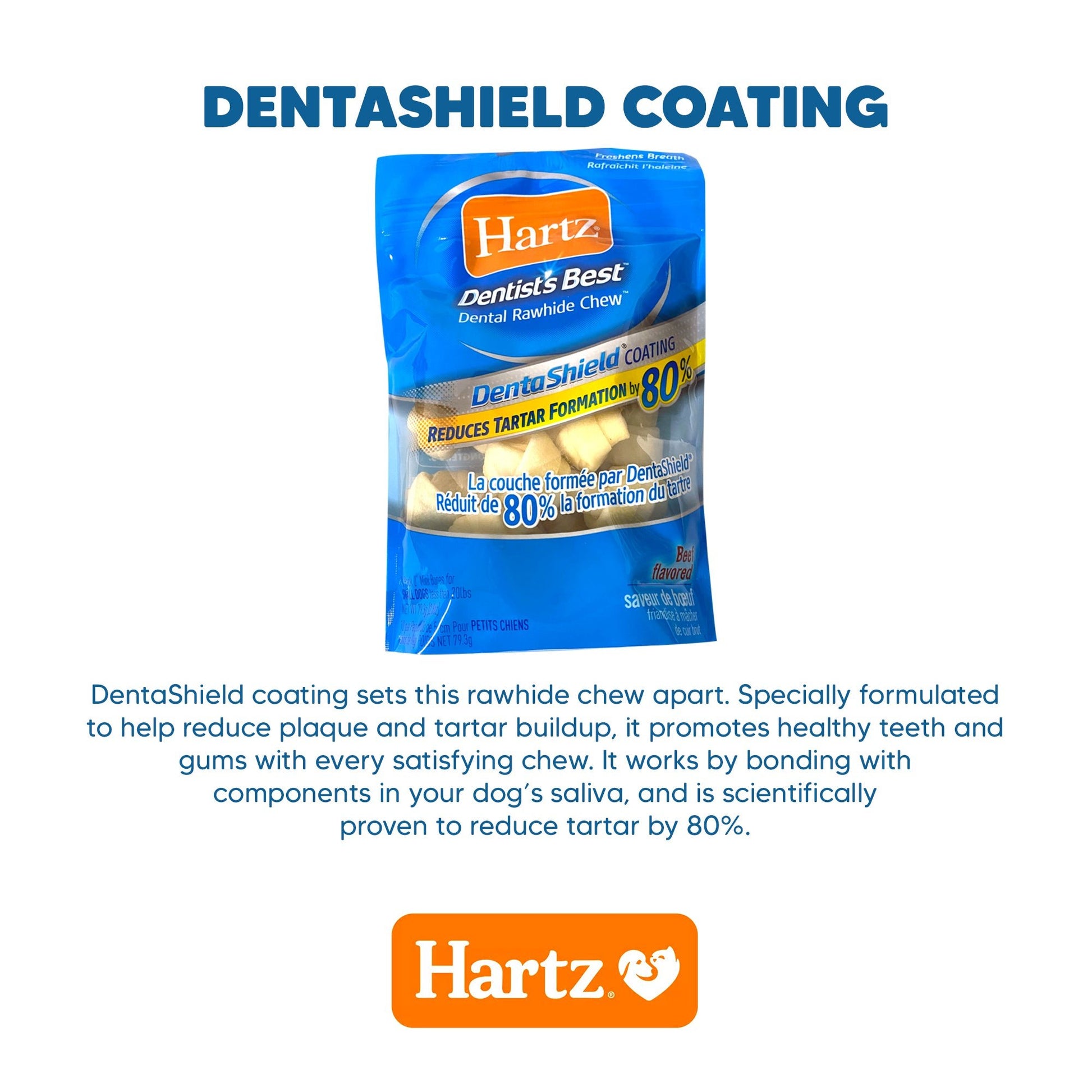 Dentist’s Best DentaShield 2” Thick Bone Rawhide Chew - 10 Bones - Premium Feeders - Hartz - Dog Dental Treats