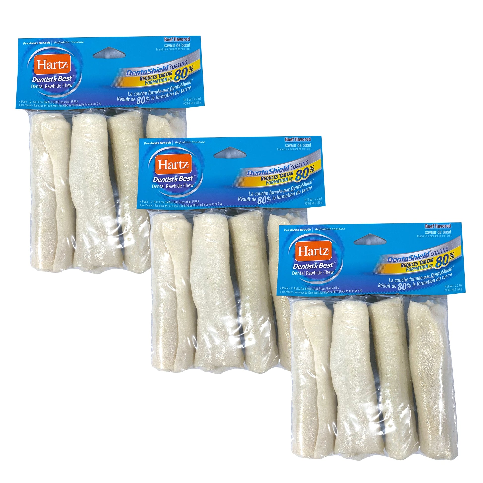 Dentist’s Best DentaShield 4” Rawhide Chew - 4 Rolls - Premium Feeders - Hartz - Dog Dental Treats