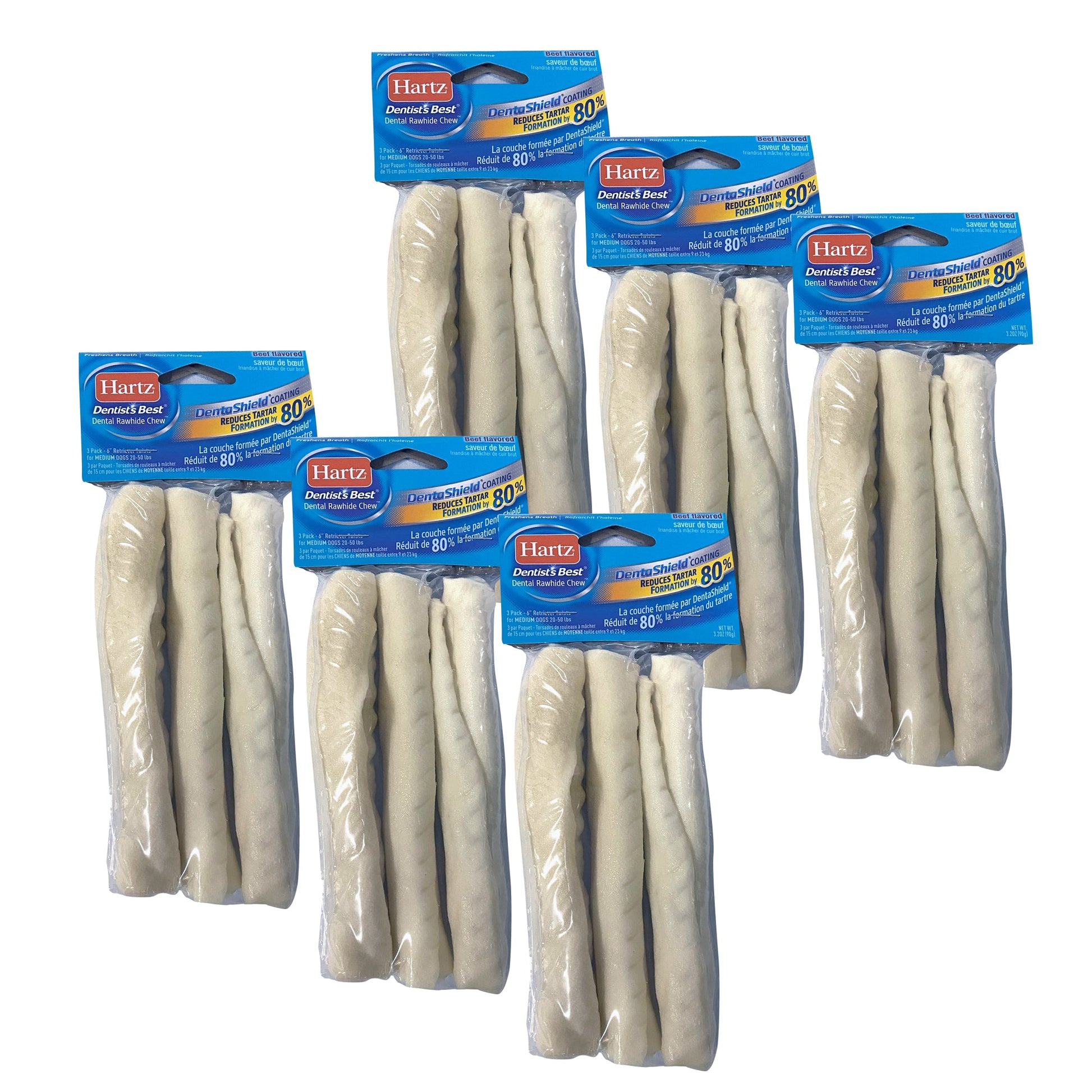 Dentist’s Best DentaShield 6” Rawhide Chew - 3 Rolls - Premium Feeders - Hartz - Dog Dental Treats