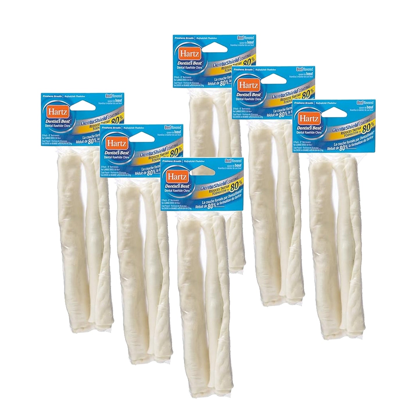 Dentist’s Best DentaShield 8” Rawhide Chew - 2 rolls - Premium Feeders - Hartz - Dog Dental Treats