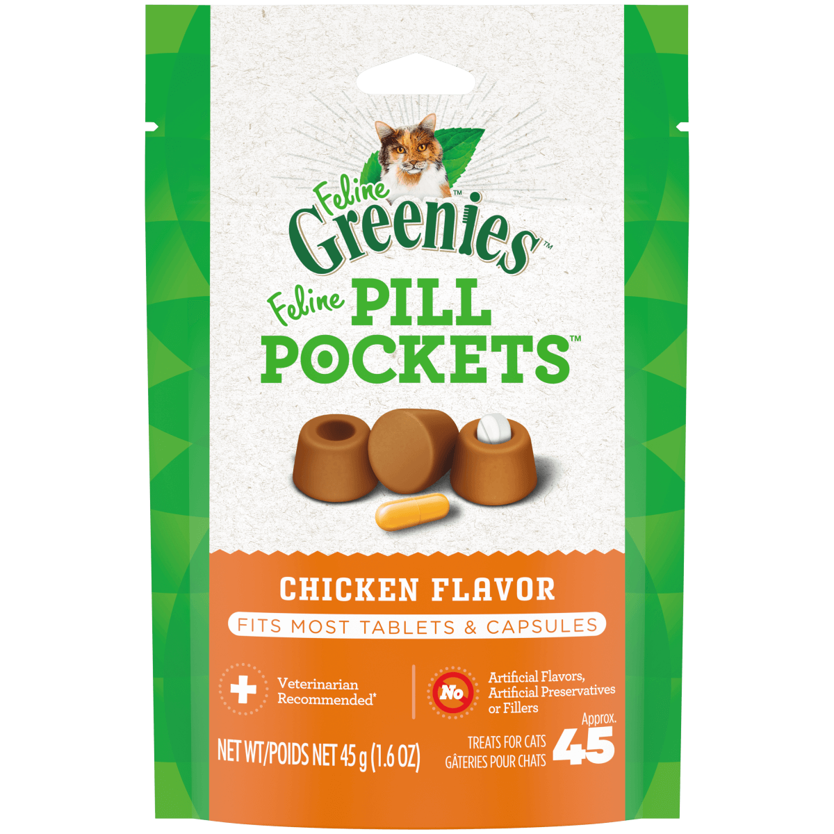 FELINE GREENIES Chicken Flavored Pill Pockets - 60g - Premium Feeders - Greenies - Cat Treats