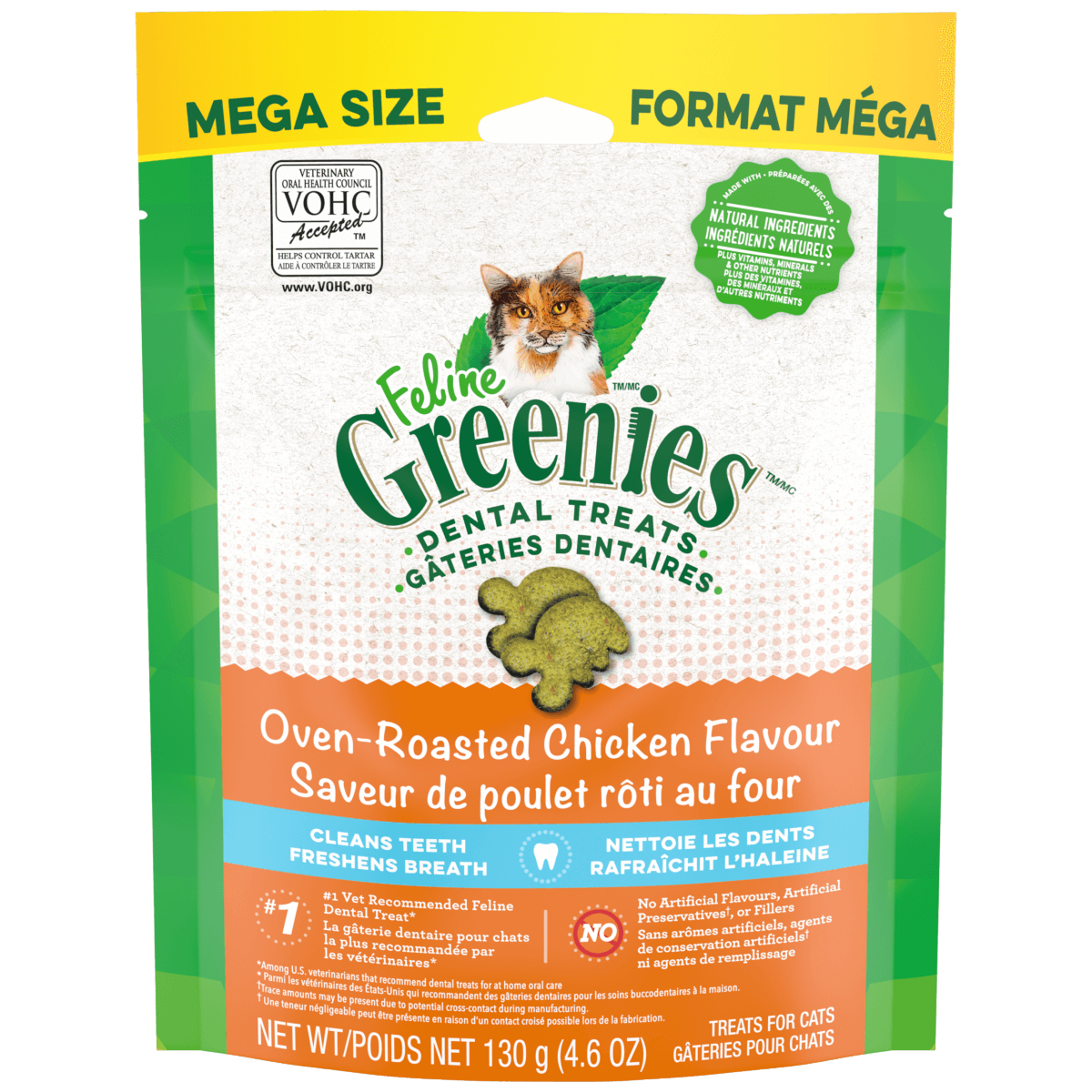 FELINE GREENIES Oven Roasted Chicken Flavored Dental Treats - 130g - Premium Feeders - Greenies - Cat Dental Treats