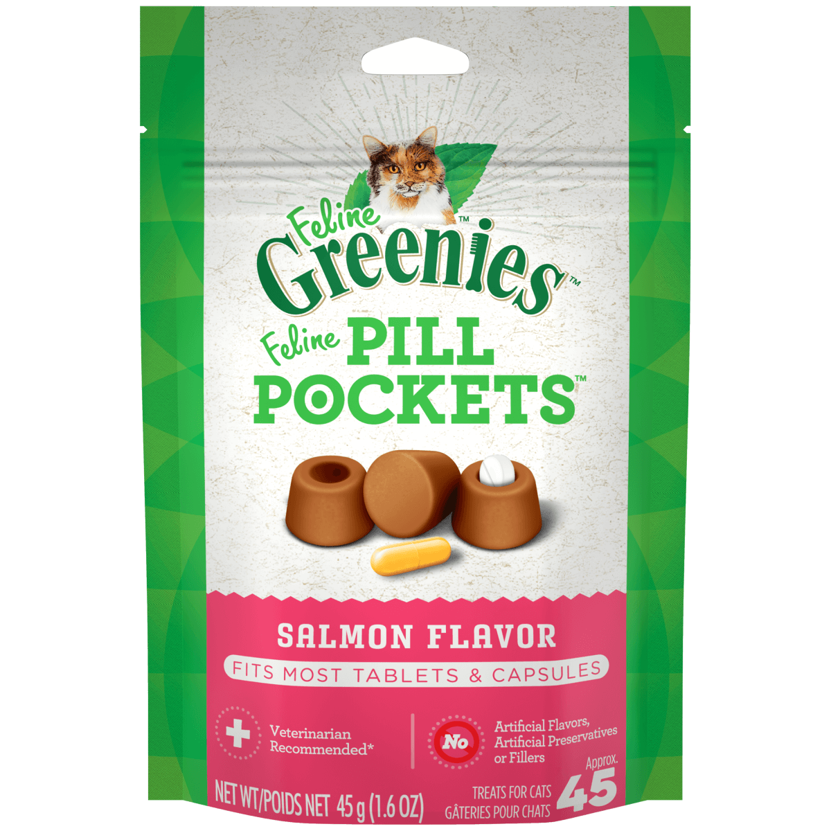 FELINE GREENIES Salmon Flavored Pill Pockets - 60g - Premium Feeders - Greenies - Cat Treats