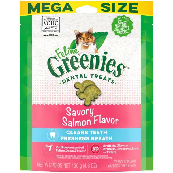 FELINE GREENIES Savory Salmon Flavored Dental Treats - 130g - Premium Feeders - Greenies - Cat Dental Treats