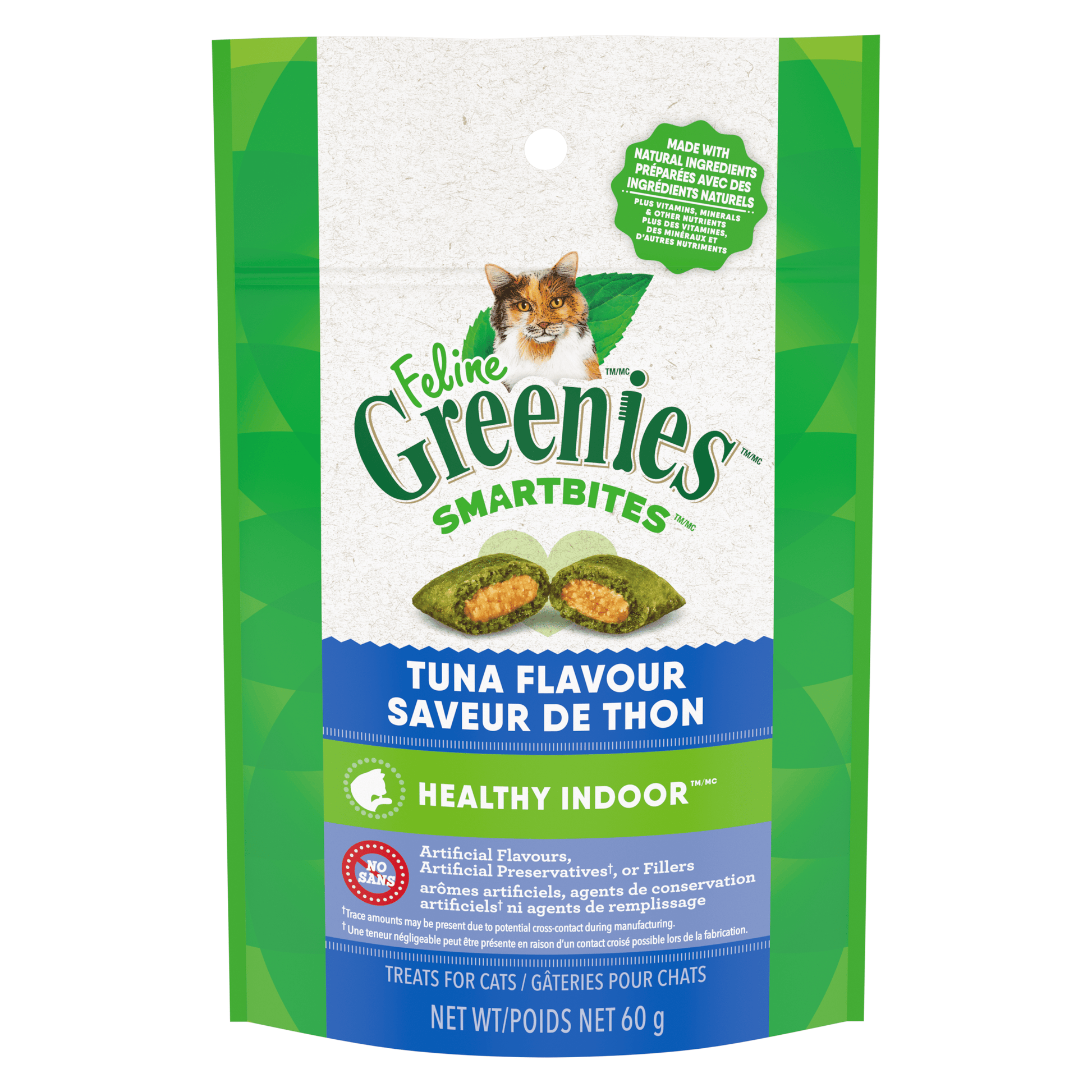 FELINE GREENIES Tuna Flavored Healthy Indoor SMARTBITES - 60g - Premium Feeders - Greenies - Cat Treats