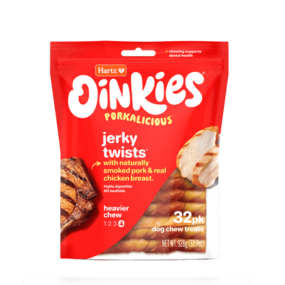 Oinkies Porkalicious Jerky Twists – 32 pack - Premium Feeders - Hartz - Dog Treats