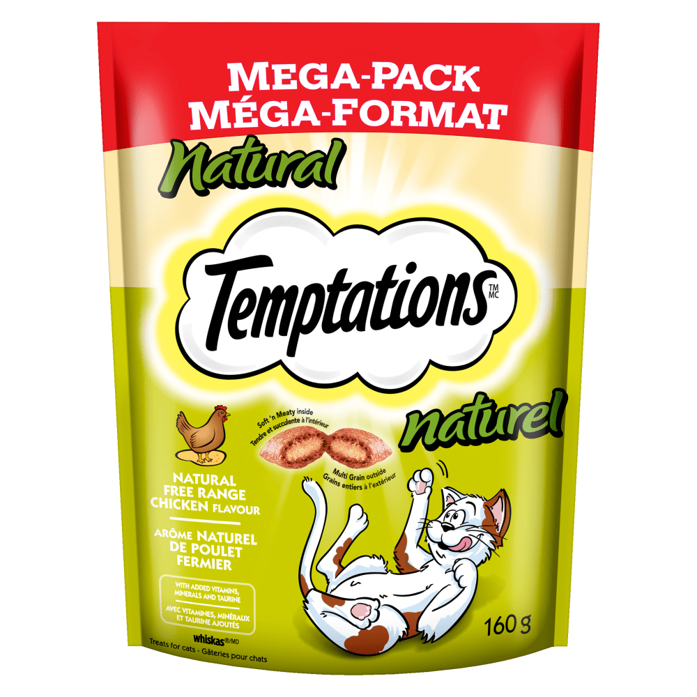 TEMPTATIONS Cat Treats All Natural Free Range Chicken Flavour - 160g - Premium Feeders - Temptations - Cat Treats